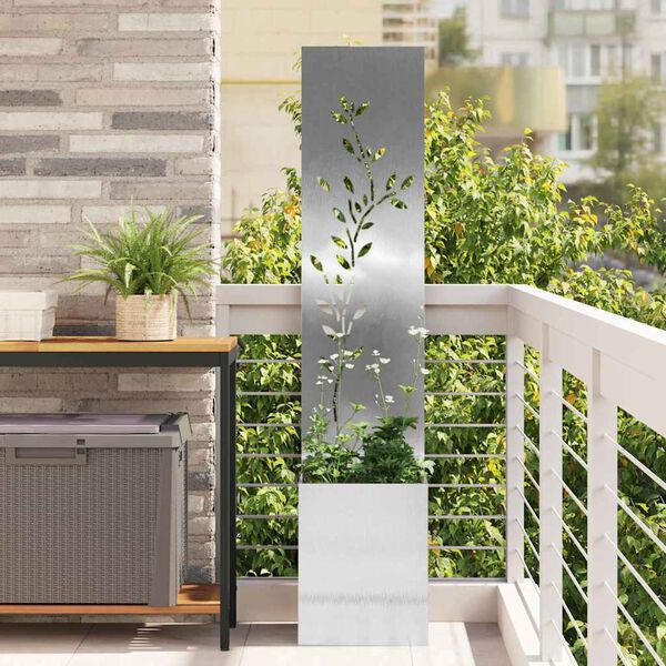 vidaXL Hageprivat skjerm Blomster Sølv 32 x 140 cm Rustfritt stål