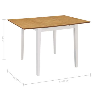 vidaXL Uttrekkbart spisebord hvit (80-120)x80x74 cm MDF