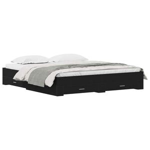 vidaXL Sengestamme med skuff Svart Eik 180 x 200 cm Konstruert tre