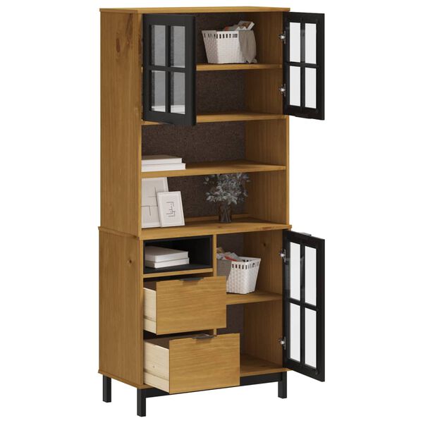 vidaXL Highboard med glassdører FLAM 80x40x180 cm heltre furu
