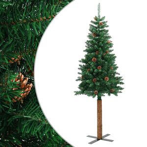 vidaXL Slankt juletre med ekte tre og furukongler gr&oslash;nn 180 cm PVC
