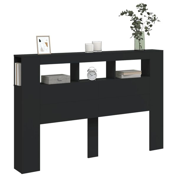 vidaXL Sengegavl med LED svart 160x18,5x103,5 cm konstruert tre