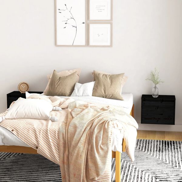 vidaXL Veggskap 2 stk svart 45x30x35 cm heltre furu