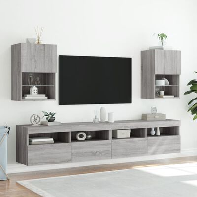 vidaXL TV-benker med LED-lys 2 stk grå sonoma 40,5x30x60 cm