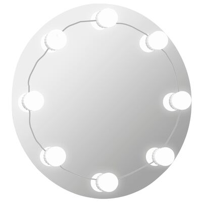vidaXL Veggspeil med LED-lys rund glass