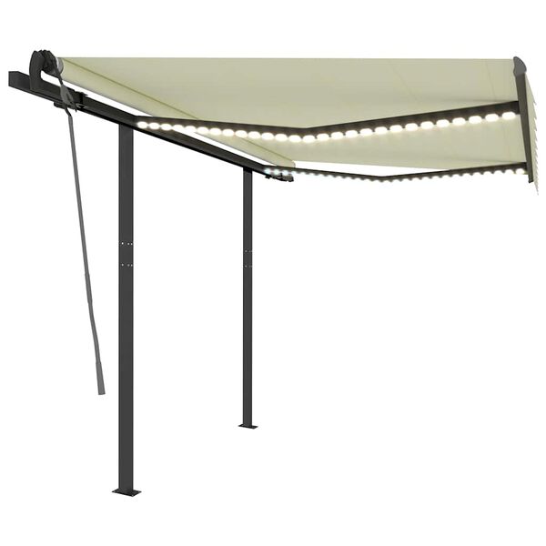 vidaXL Automatisk markise med LED og vindsensor 3x2,5 cm kremhvit