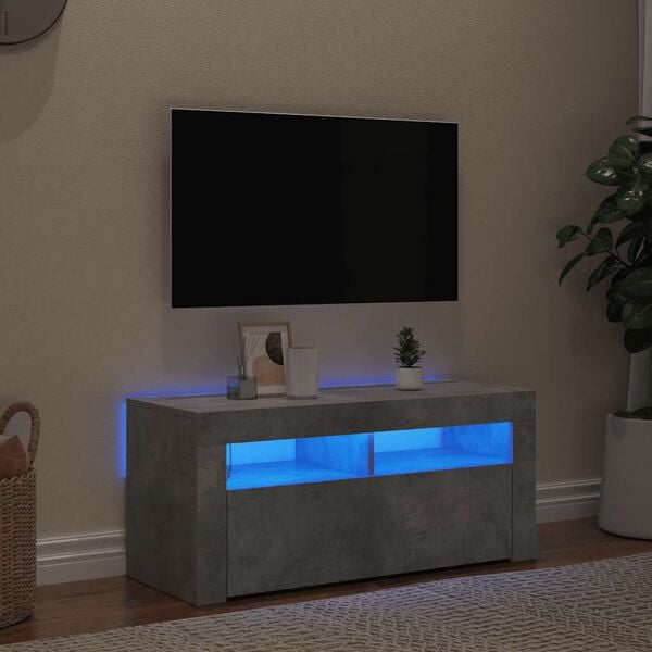 vidaXL TV-benk med LED-lys betonggr&aring; 90x35x40 cm