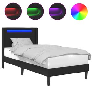 vidaXL Sengestamme med LED-lysstrimler Svart 90 x 190 cm Kunstl&aelig;r