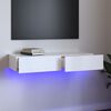 vidaXL TV-benk med LED-lys h&oslash;yglans hvit 90x35x15,5 cm