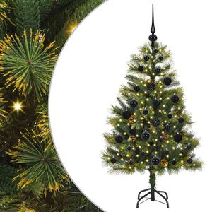 vidaXL Kunstig hengslet juletre med kjegler gr&oslash;nn 120 cm