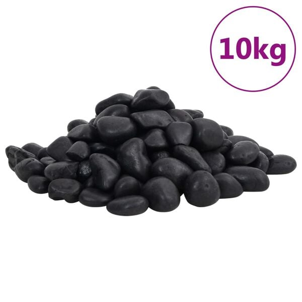 vidaXL Polerte sm&aring;stein 10 kg svart 2-5 cm