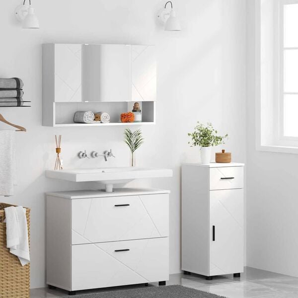 vidaXL Baderomsinnredningssett 3 pcs Hvit Ingeni&oslash;rtre og metall