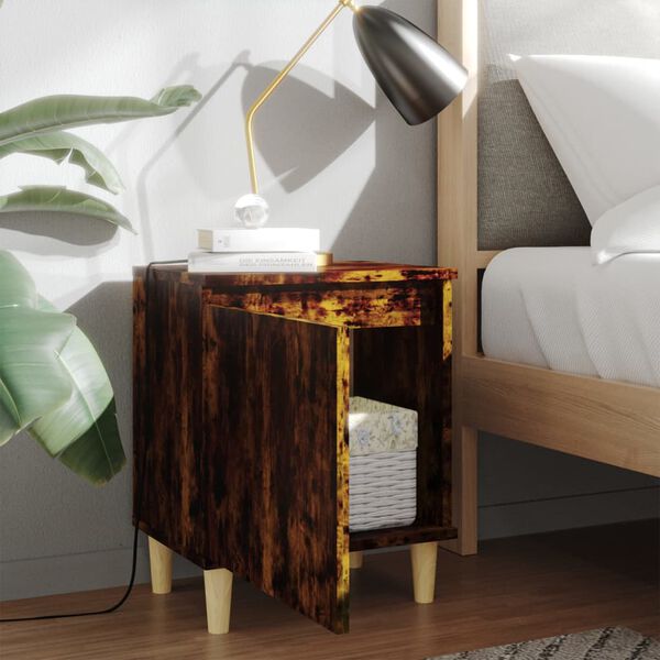 vidaXL Nattbord med ben i heltre røkt eik 40x30x50 cm