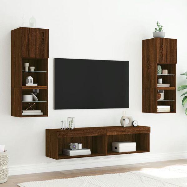 vidaXL TV-benker med LED-lys 2 stk brun eik 60x30x30 cm
