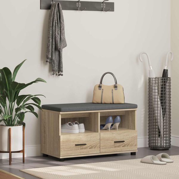 vidaXL Gangbenk Sonoma eik 80 x 38 x 46 cm Sponplate og Polstret Stoff