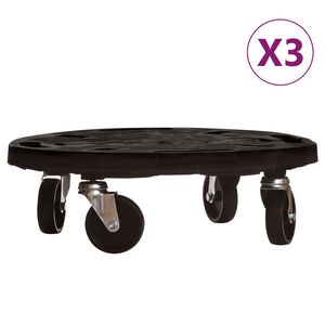 vidaXL Plantetralle med hjul 3 stk diameter 40 cm svart 275 kg