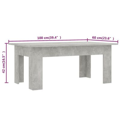 vidaXL Salongbord betonggrå 100x60x42 cm sponplate