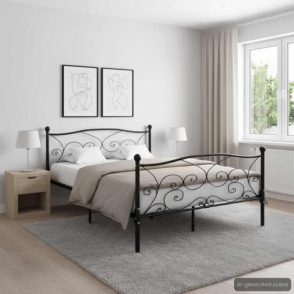 vidaXL Sengeramme med spilebase svart metall 160x200 cm