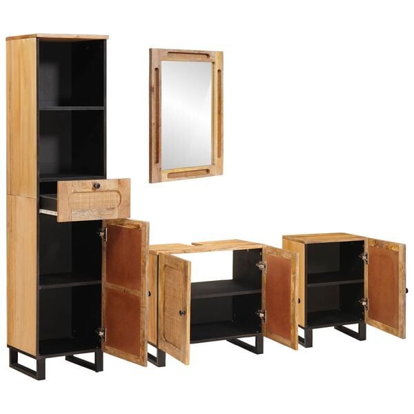 vidaXL Badeværelses Sett med skuff med hylle Naturlig Massiv mango tre