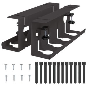 vidaXL Bordplate for kabelh&aring;ndtering 2 stk. Svart 43 x 10 x 15 cm St&aring;l