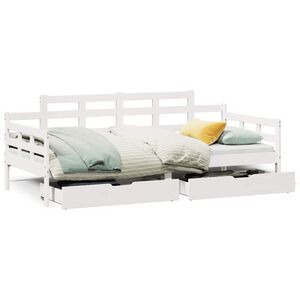 vidaXL Dagseng med skuffer hvit 90x190 cm heltre furu