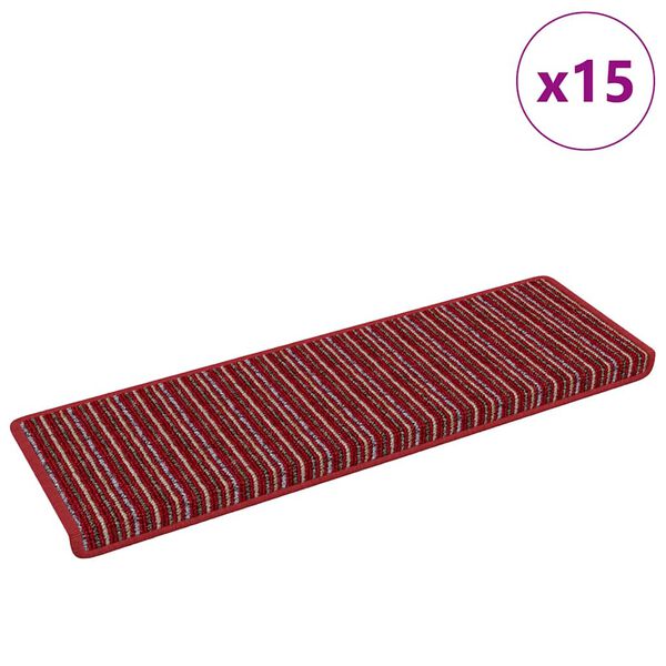 vidaXL Selvlimende trappematter Stripete 15 pcs Rød 65 x 21 x 4 cm