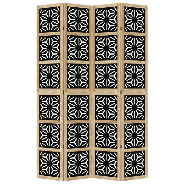 vidaXL Romdeler 4 paneler brun og svart heltre keisertre