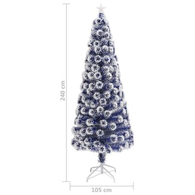 vidaXL Forhåndsbelyst kunstig juletre hvit og blå 240 cm fiberoptikk