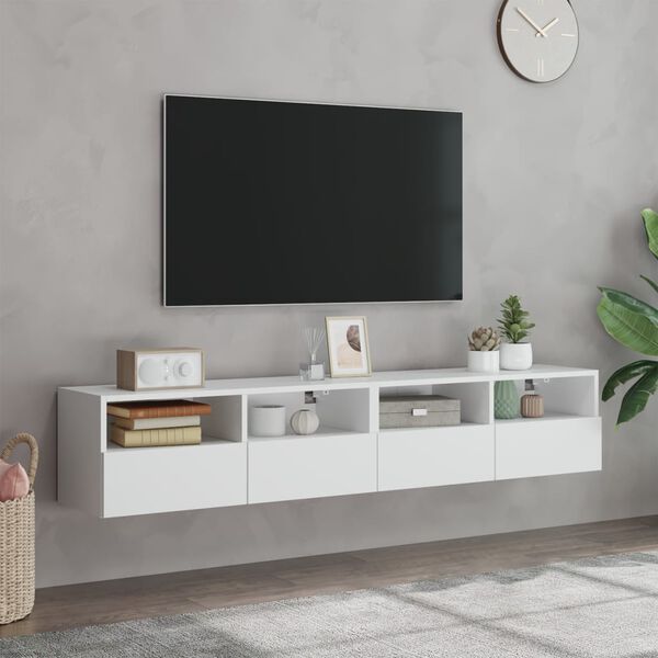 vidaXL Vegghengte TV-benker 2 stk hvit 80x30x30 cm konstruert tre