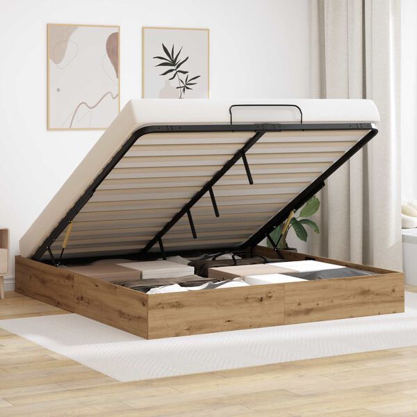 vidaXL Ottoman sengeramme Kunstnerisk Eik 203 x 160 x 25 cm