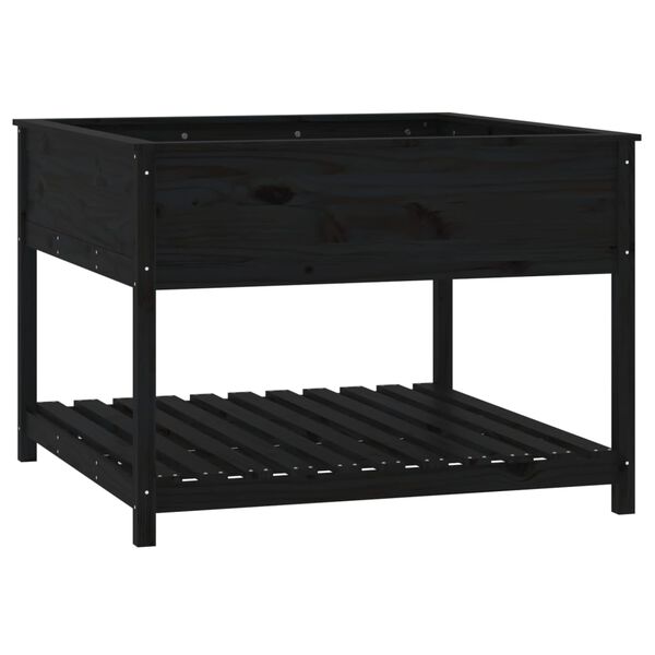vidaXL Plantekasse med hylle svart 111,5x111,5x81 cm heltre furu