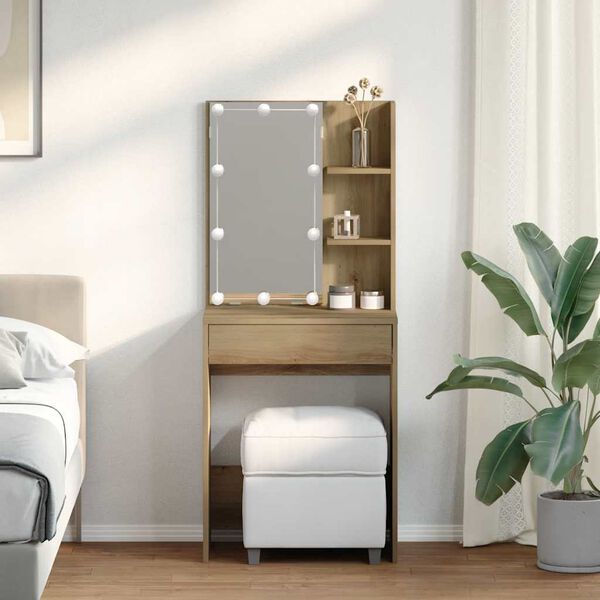 vidaXL Sminkebord med LED artisan eik 60x40x140 cm