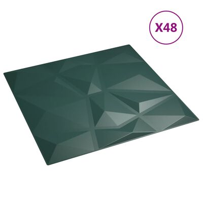 vidaXL Veggpaneler 48 stk grønn 50x50 cm XPS 12 m² diamant