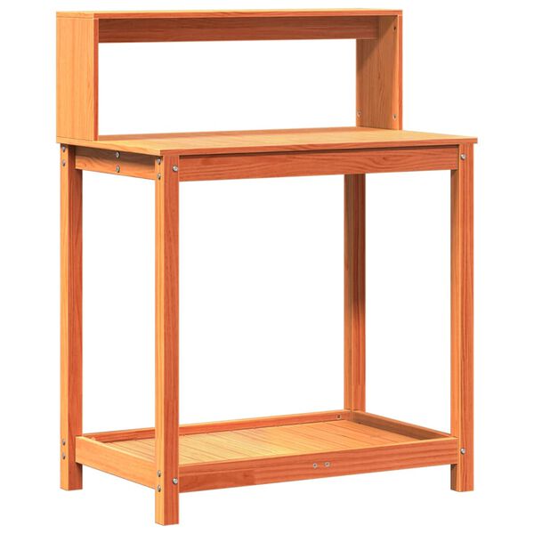 vidaXL Pottebord med hyller brun 82,5x50x109,5 cm heltre furu