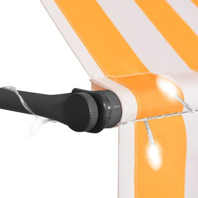 vidaXL Manuell uttrekkbar markise med LED 250 cm hvit og oransje