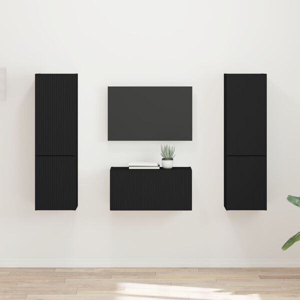 vidaXL TV-benksett 5 pcs Svart Konstruert tre