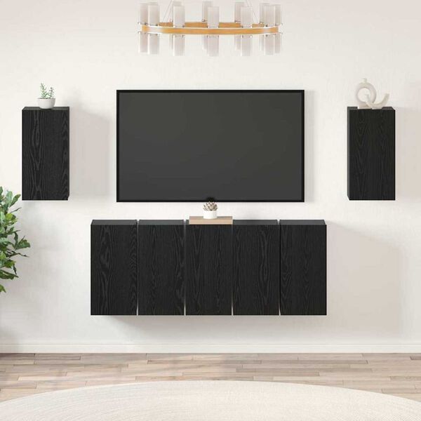 vidaXL TV-benksett 7 pcs Svart Eik 30,5 x 30 x 60 cm Konstruert tre