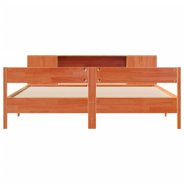 vidaXL Seng med bokhylle uten madrass voksbrun 180x200 cm heltre furu