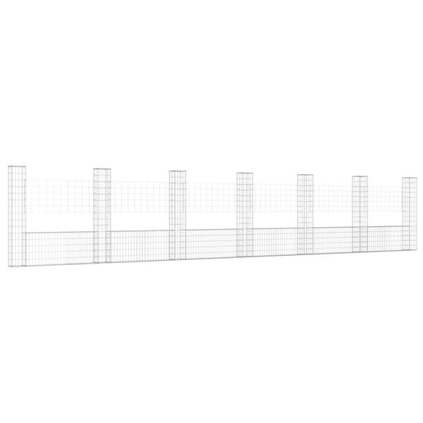 vidaXL Gabionkurv u-formet med 7 stolper jern 740x20x150 cm