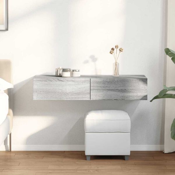 vidaXL Vegghylle med skuffer gr&aring; sonoma 100x36x19 cm konstruert tre