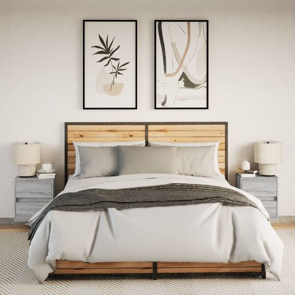 vidaXL Vegghengte nattbord med LED-lys 2 stk grå sonoma