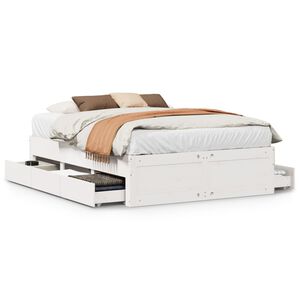 vidaXL Sengeramme uten madrass med skuffer hvit 150x200 cm heltre furu