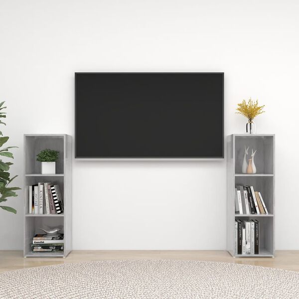 vidaXL TV-benker 2 stk betonggr&aring; 107x35x37 cm konstruert tre