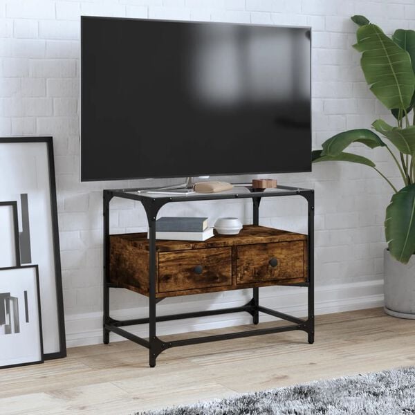 vidaXL TV-benk med glasstopp r&oslash;kt eik 60x35x51 cm konstruert tre