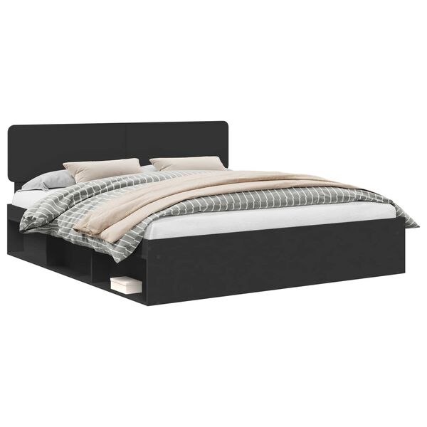 vidaXL Sengestamme med hodegjerde Svart 180 x 200 cm Massiv furu