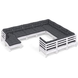 vidaXL Hagesofagruppe med puter 11 deler hvit heltre furu