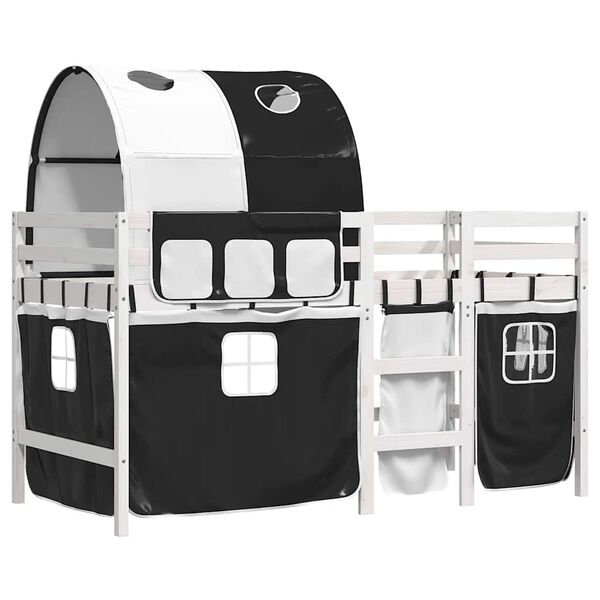 vidaXL K&oslash;yeseng for barn tunnel hvit og svart 90x190 cm heltre furu