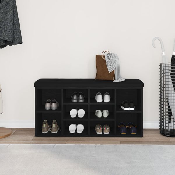 vidaXL Skobenk med hylle Svart Eik 102 x 32 x 50 cm Konstruert tre
