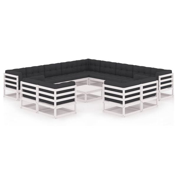 vidaXL Hagesofagruppe med puter 14 deler hvit heltre furu