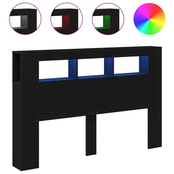 vidaXL LED Hodegavl Svart eik 160 x 18,5 x 103,5 cm Konstruert tre